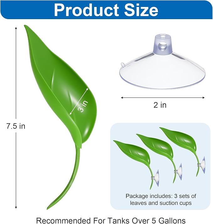 African Dwarf Frog Tank Accessories, 3PCS Tree Frog Terrarium Accessories Leaf-Shaped Frogs Habitat Decor with Suction Cup, Basking Platform for Climbing and Resting