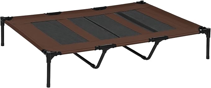 PawHut XL Elevated Dog Bed Outdoor Raised Dog Bed w/Carry Bag Tan | Portable Pet Cot, Metal Frame, Breathable Mesh, Indoor and Outdoor