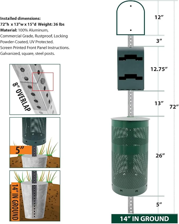 Zero Waste USA - The Sentry® Dog Station - Tie-Handle Roll Bag System - Free 400 waste bags and 25 can liners - Over 500k sold in USA (Gloss Green)