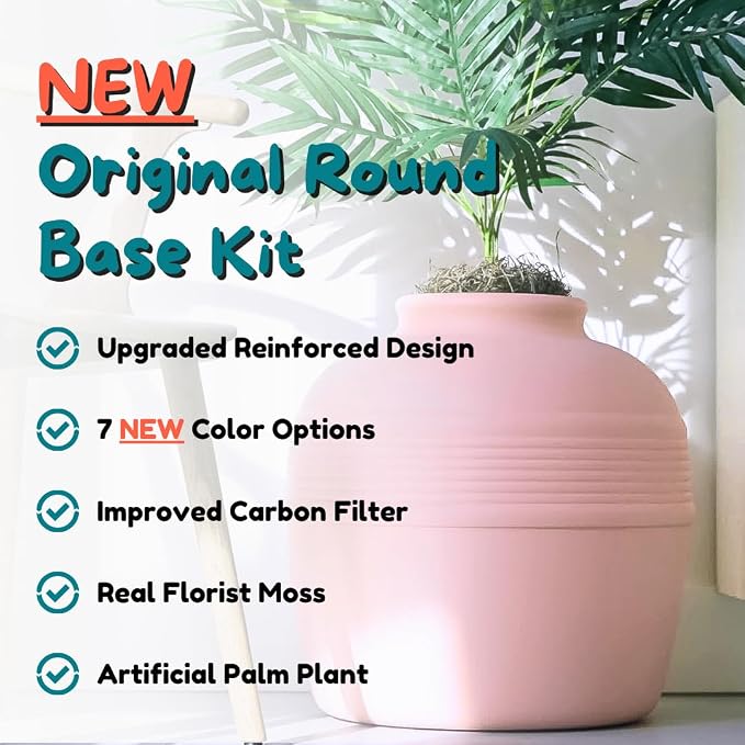Good Pet Stuff Original Hidden Litter Box Planter, Decorative Cat Litter Enclosure with Carbon Filter, Artificial Palm Plant, Upgraded Design, Easy to Clean, Base Kit, Pink Coral