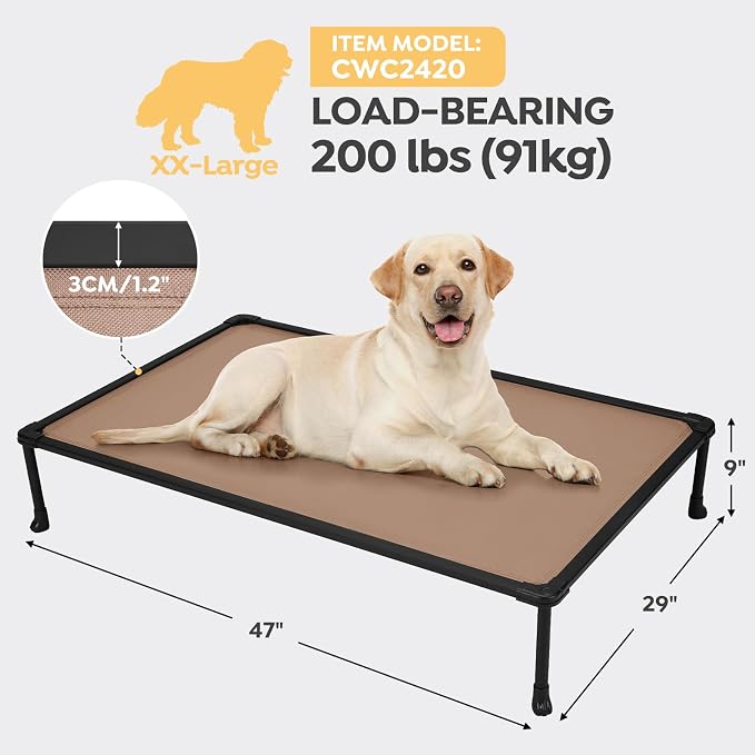 Veehoo Chew Proof Elevated Dog Bed, Indestructible Raised Dog Bed for Aggressive Chewers, Waterproof Dogs Training Platform for Indoor or Outdoor Use, 47 x29 inches, Brown
