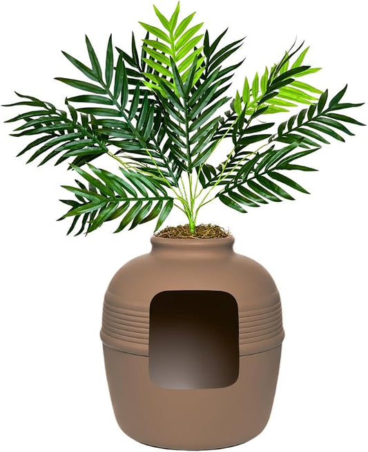 Good Pet Stuff Original Hidden Litter Box Planter, Decorative Cat Litter Enclosure with Carbon Filter, Artificial Palm Plant, Upgraded Design, Easy to Clean, Base Kit, Mocha Brown