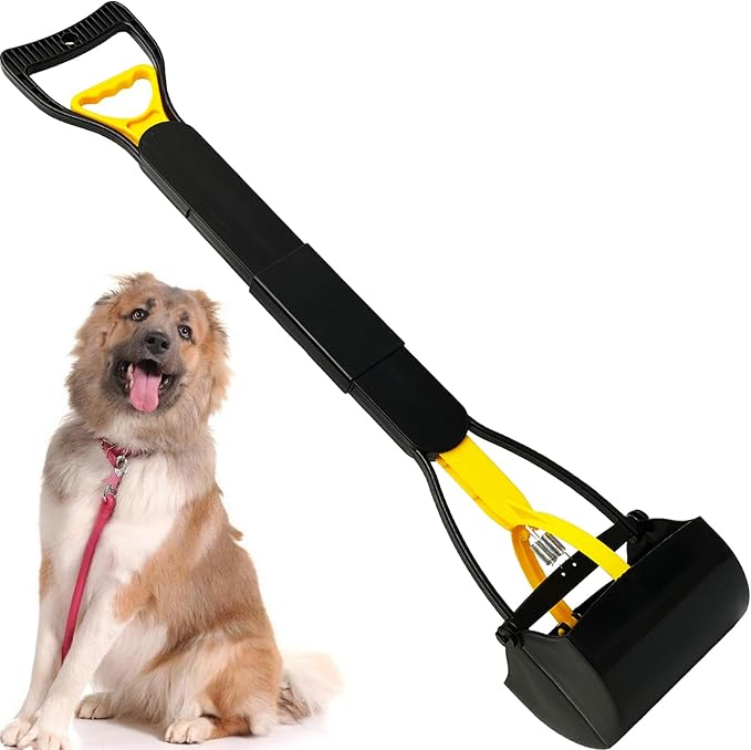 ienjoyed 32“ Tall Pooper Scooper, Large Pooper Scooper for Dogs Heavy Duty, Dog Pooper Scooper with Long Handle & High Strength Durable Spring, Foldable Dog Poop Pick Up, Yellow
