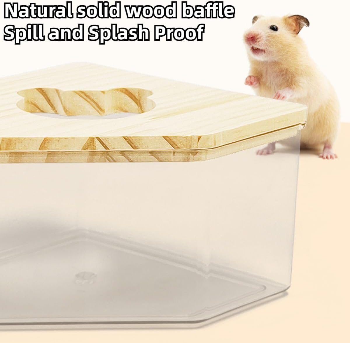 Hamster Sand Bath Box Container, Small Pet Sandbox Lid Design Take Bath Wooden Sandbox Dust Bath, Transparent Bathroom & Digging Box Acrylic Syrian Hamster Litter Box Small Animal Accessories (B)