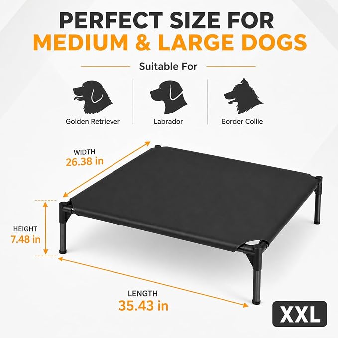 Elevated Dog Cot Bed,Cooling Raised Pet Bed with Washable Breathable Mesh Sturdy Metal Frame,Portable Raised Dog Bed with Anti-Slip Feet for Indoor Outdoor Backyard Use (35" X 26" X 7")