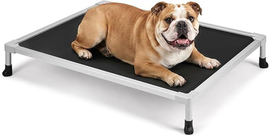 Veehoo Chew Proof Elevated Dog Bed, Silver Aluminum Dog Cot, Pre-Assembled | Cooling Raised Dog Bed for Small Medium Dogs, Indestructible Dog Bed for Crate, Breathbale, Non-Slip Feet, Indoor Outdoor