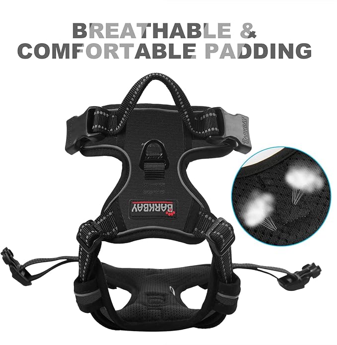 BARKBAY Dog Harness No Pull for Medium Sized Dog Front Back Clips,Dog Vest | Soft Padded No Choke With Handle,Easy On&Off,Adjustable Reflective For Walking Training Running(Black,M)