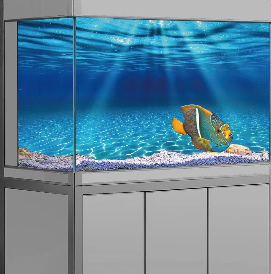Natural Undersea Aquarium Background, Underwater Ocean Sunlight Fish Tank Background 24X16IN with 8 EVA Double-Sided Tape