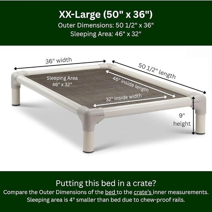 Kuranda Chewproof Elevated Dog Bed – 50" x 36" - Sunsure Textilene - Sierra