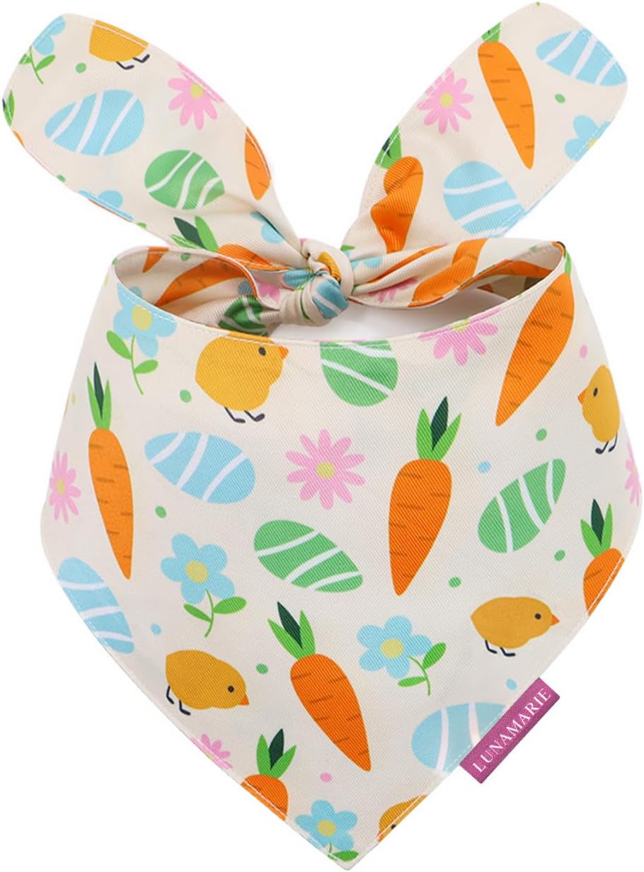 LunaMarie - Luxury Pet Birthday Bandanas -Premium & Silky Poly Fabric | 100% Handmade | Custom Shape Dual Layered (Easter Garden, Small)