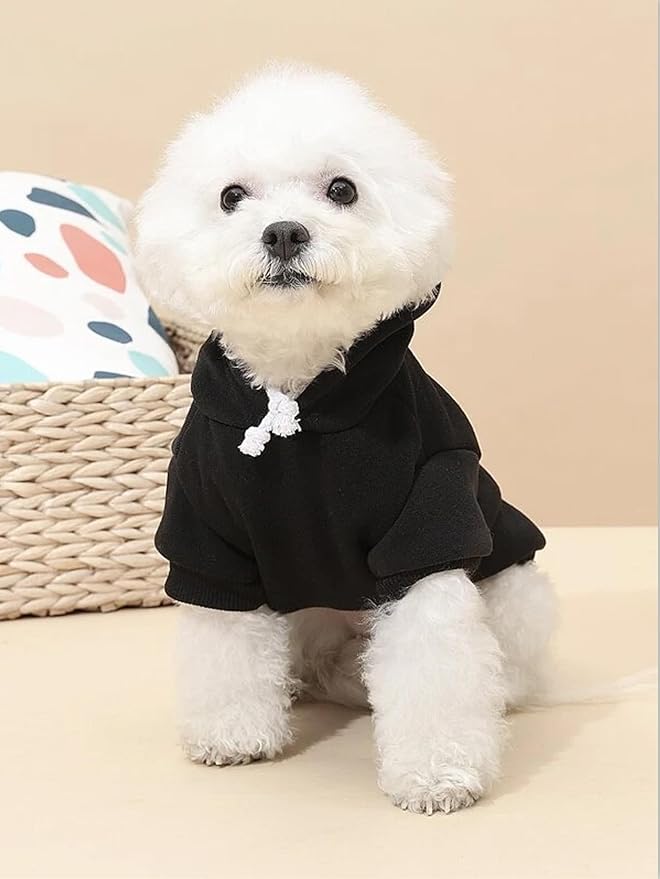 QWINEE Basic Dog Hoodie Sweatshirt Puppy Sweater Warm Cat Costumes Pet Clothes for Chihuahua Puppy Kitten Small Medium Dogs Black and Pink Large