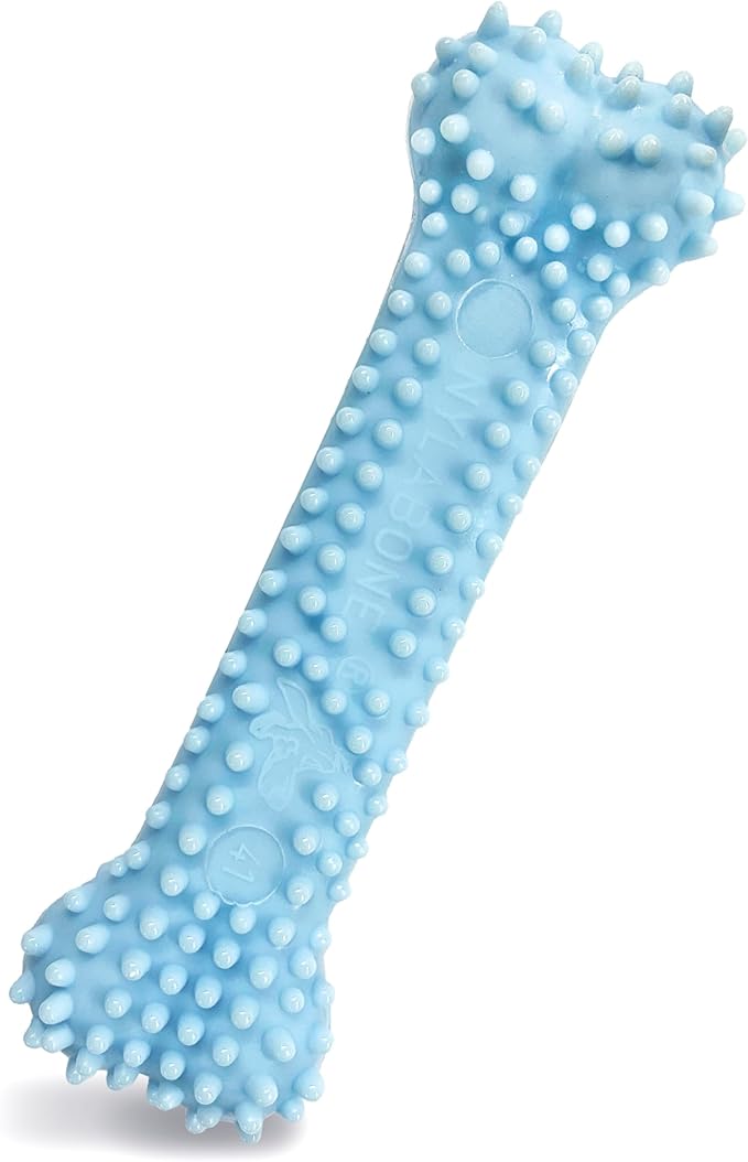 Nylabone Puppy Chew Blue Textured Teething Bone - Chewing Toys for Puppies - Puppy Supplies - Chicken Flavor, X-Small Dogs - Up to 15 Ibs, 1 Count