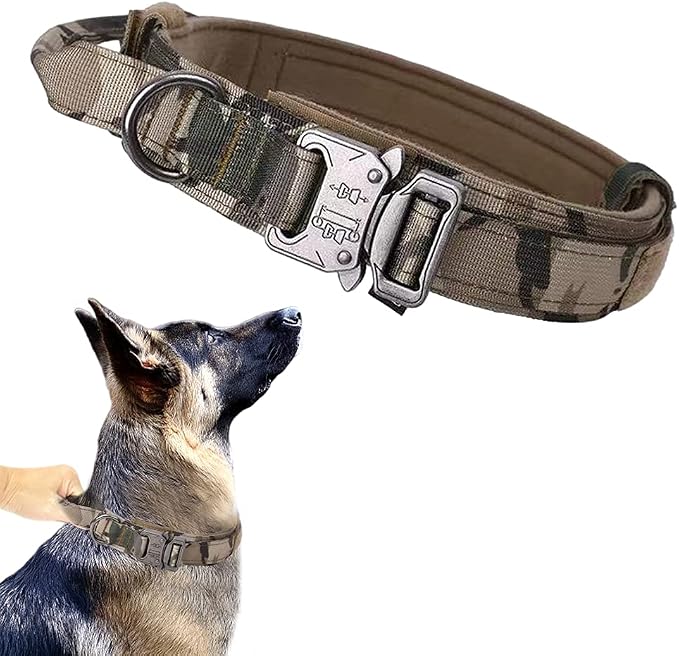 Tactical Dog Collar for Large Dogs with Control Handle,Camo,L | Adjustable Fit,Heavy-Duty Quick-Release Metal Buckle,1000D Nylon Fabric,Soft-Padded Webbing,D-Ring,for Training & Hiking