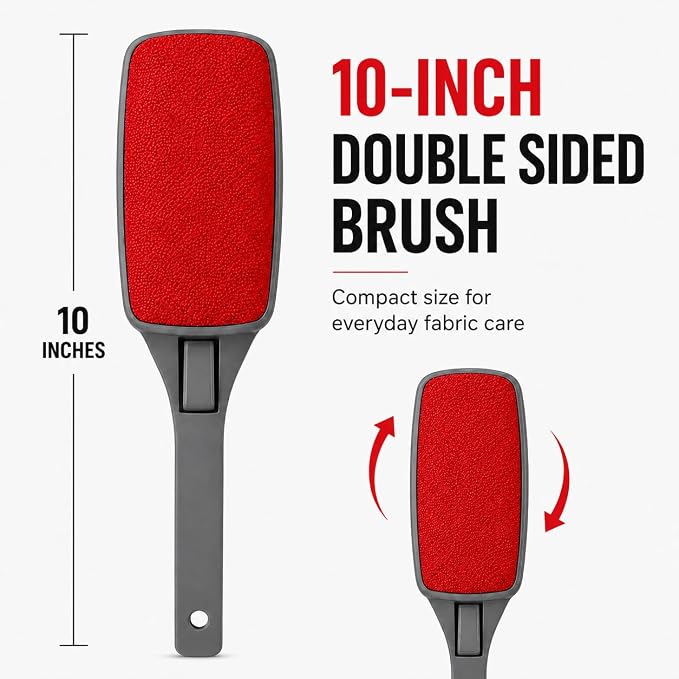 Reusable Lint Brush for Clothes, Double Sided Pet Hair Remover Brush with Swivel Head, Fabric Lint Remover for Couch, Furniture, Bedding and Upholstery