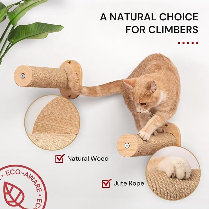 7 Ruby Road Cat Wall Steps - Wall Mounted Cat Climbing Steps | 2 Pack, 13 inch Wall Steps with Jute Grip for Confident Indoor Climbing