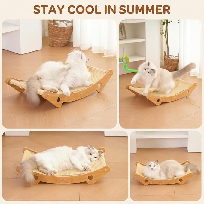 Cat Scratcher Hammock Bed, U-Shaped Wood Sisal Lounger, Furniture Protector | pingping-go, 23.6 x 13.8 Inch, Wood Frame, Natural Sisal, Indoor & Outdoor, for Large Cats
