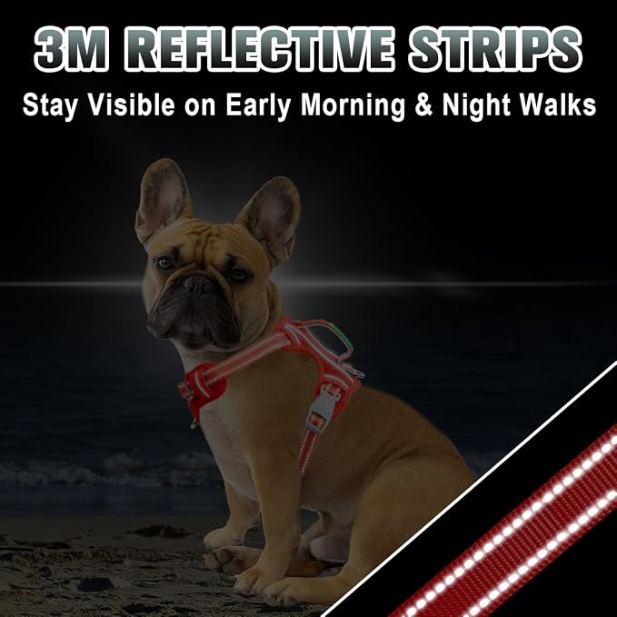 BARKBAY No Pull Dog Harness Large Reflective Dog Harness with Front Clip and Easy Control Handle for Walking Training Running with ID tag Pocket(Red,S)