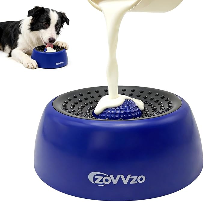 Slow Feeder Dog Bowls, Rolling Ball Dog Lick Bowl, Non-Slip Design, Interactive Dog Licking Toy & Dog Enrichment Toys, Dog Lick Ball Bowl for Wet Food, Yogurt, Bone Broth, Nutrient Solution (Blue)