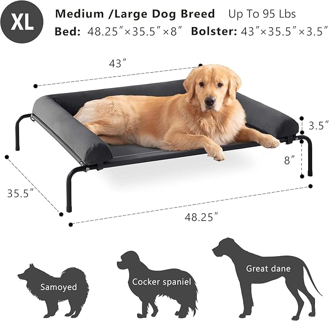 WESTERN HOME Cooling Elevated Dog Bed for Large Dogs,Outdoor Raised Dog Bed | Dogs Cot Portable Indoor, Raised with Breathable Mesh, Chew Proof Pet Hammock Cots, Removable and Waterproof Bolsters