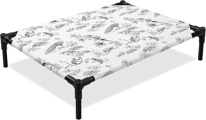 Outdoor Elevated Dog Bed for Medium Dogs, Farmhouse Monkey Breathable Cooling Raised Dog Cot for Indoor/Outdoor, Vintage Plants Rustic Turtles Peacock Waterproof Elevated Pet Beds, M 24 x 20 in
