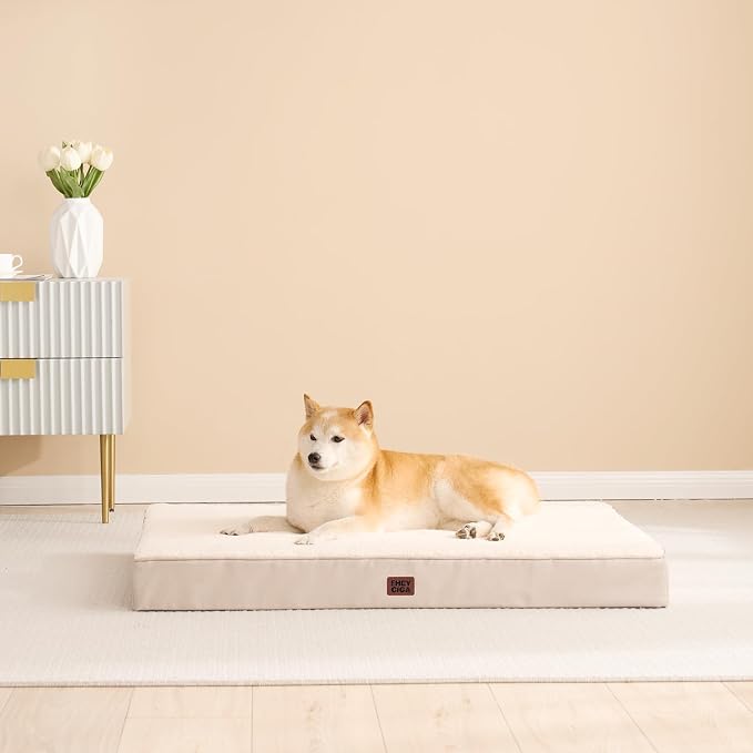 EHEYCIGA Orthopedic Dog Bed Large with Removable Washable Cover, 50IN Camel | Egg Crate Foam Support, Durable Oxford fabric, Non-Slip Bottom, Machine Washable, Soft Waterproof Plush Pet Bed Mat For Crate
