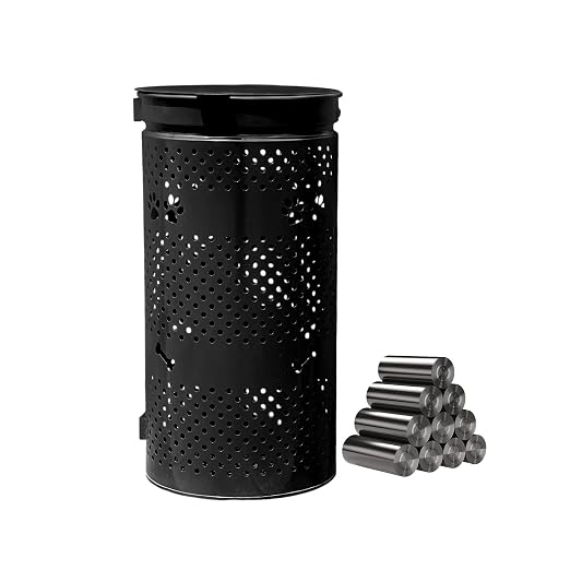 10 Gallon Galvanized Dog Waste Trash Can, Black | Durable galvanized steel pet waste bin with wall post and ground installation options, ideal for parks, yards and communities