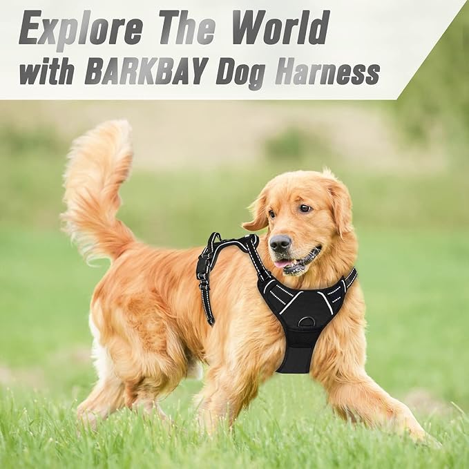 BARKBAY Dog Harness No Pull for Medium Sized Dog Front Back Clips,Dog Vest | Soft Padded No Choke With Handle,Easy On&Off,Adjustable Reflective For Walking Training Running(Black,M)