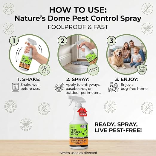 Nature’s Dome Pest Control Spray 16 Oz | Natural Ant Killer & Bug Spray for Indoor & Outdoor Use | Eco-Friendly Bug Spray for Flea, Ticks, Ant & Mosquitos | Safe for Pets and Kids