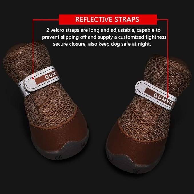 QUMY 4PCS Dog Shoes for Small Dogs, Hot Pavement Summer Puppy Dog Boots & Paw Protectors with Soft Anti-Slip Rubber Sole, Mesh Breathable Dog Booties for Hardfloors, Walking Running Khaki Size 3