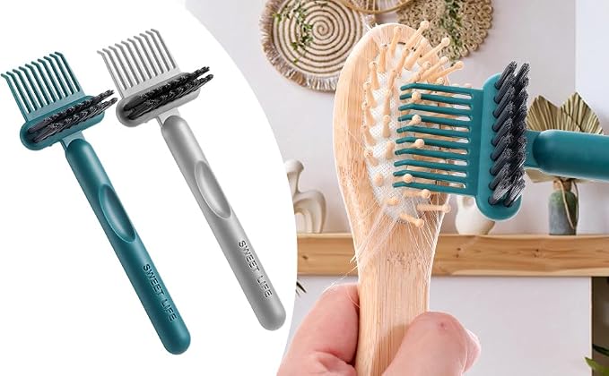 2-in-1 Hair Brush Cleaner & Remover Tool Brush Cleaning Tool Comb Cleaner Effective Hairbrush Cleaners Small and Portable for Travel Man Woman Home Salon Removing Hair Dust(Green)