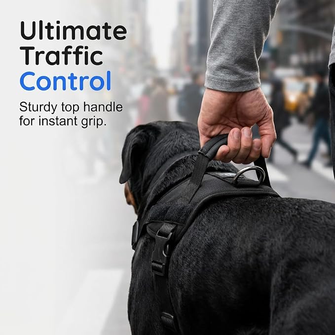 No-Pull Dog Harness with Handle, Adjustable Reflective Pet Vest Tactical Harness for Small Medium Large Dogs Walking Training, Front Clip, Escape Proof & Heavy Duty D-Ring (Khaki, XL)