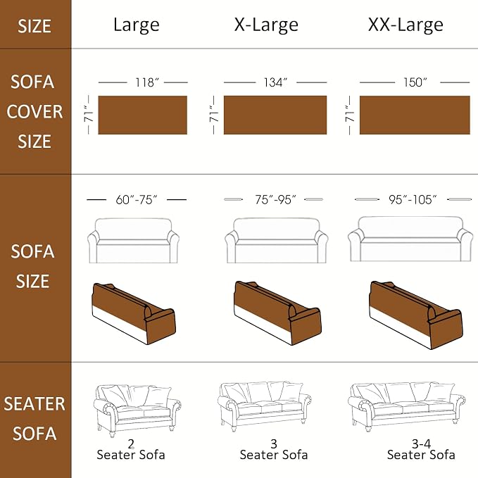 VClife Sofa Cover Bohemian Striped Pattern Couch Cover for Oversized Sofa - Caramel Brown Creamy White Textured Sofa Slipcover Washable Furniture Protector for Couch Decorative Couch Cushion Cover