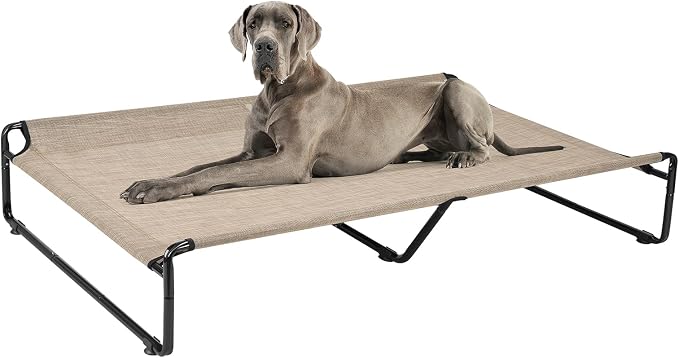 Veehoo Outdoor Elevated Dog Bed, Cooling Raised Dog Beds for Large Dogs | Washable Dog Cot with Headrest Sides, Non-Skid Feet, Breathable Mesh, Cooling Pet Hammock for Indoor or Camping, 59", Beige