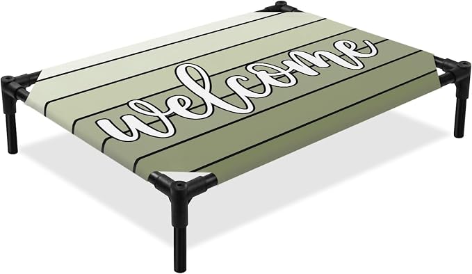 Outdoor Elevated Dog Bed for Medium Dogs, Sage Green Wooden Grain Breathable Cooling Raised Dog Cot for Indoor/Outdoor, Gradient Farmhouse Wood Plank Waterproof Elevated Pet Beds, M 24 x 20 in