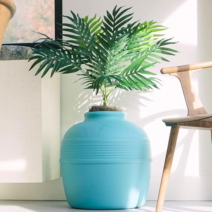 Good Pet Stuff Original Hidden Litter Box Planter, Decorative Cat Litter Enclosure with Carbon Filter, Artificial Palm Plant, Upgraded Design, Easy to Clean, Base Kit, Caribbean Blue