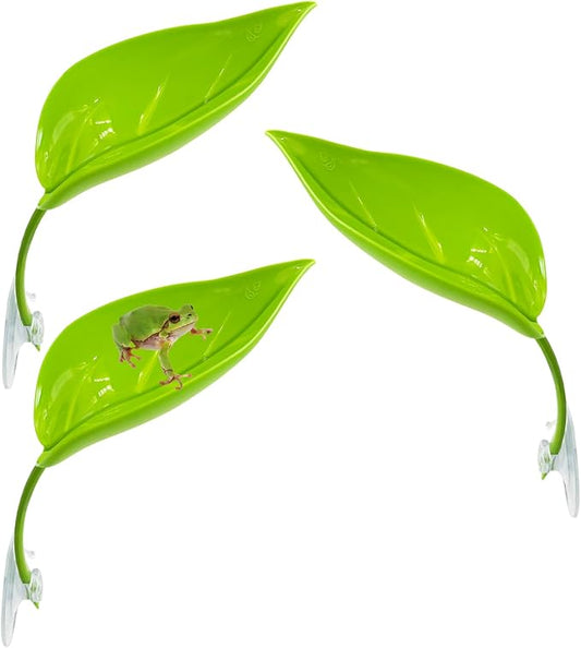 3 Pack Plastic Frog Habitat Platform with Suction Cups Reptile Decorations for Terrarium Dwarf Frogs Tank Accessories Decor Turtle Basking Platforms for Amphibian (Green)