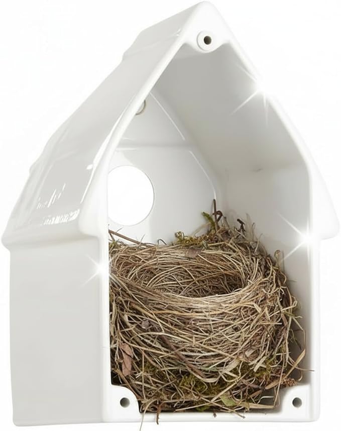 Water Proof Window Bird House for Outside, Composite Material Window View Birdhouse, Wren House for Viewing Inside, Wall Moutable, 10 Years Performance, Morden Style, White Color, 1.25" Hole