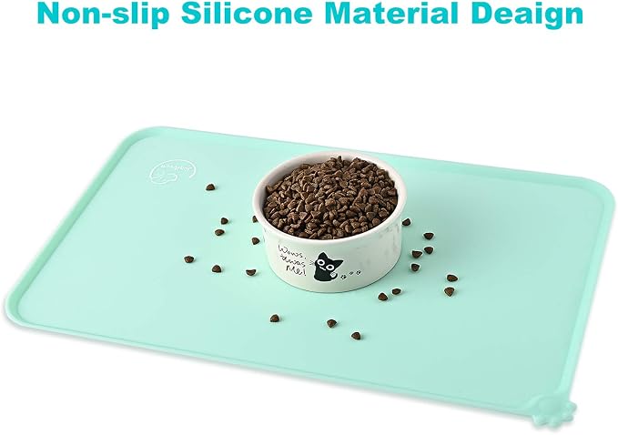 Silicone Waterproof Dog Cat Pet Feeding Mats, Non Slip, Easy Clean Pet Dog Cat Bowl Mats Placemat (18.5" x 11.5") Green