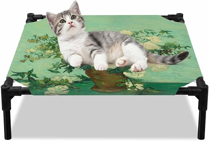 Outdoor Elevated Dog Bed for Small Dogs, Botanical Flowers Breathable Cooling Raised Dog Cot for Indoor/Outdoor, Farmhouse Blossom Vase Floral Branches Waterproof Elevated Pet Beds, S 20 x 20 in