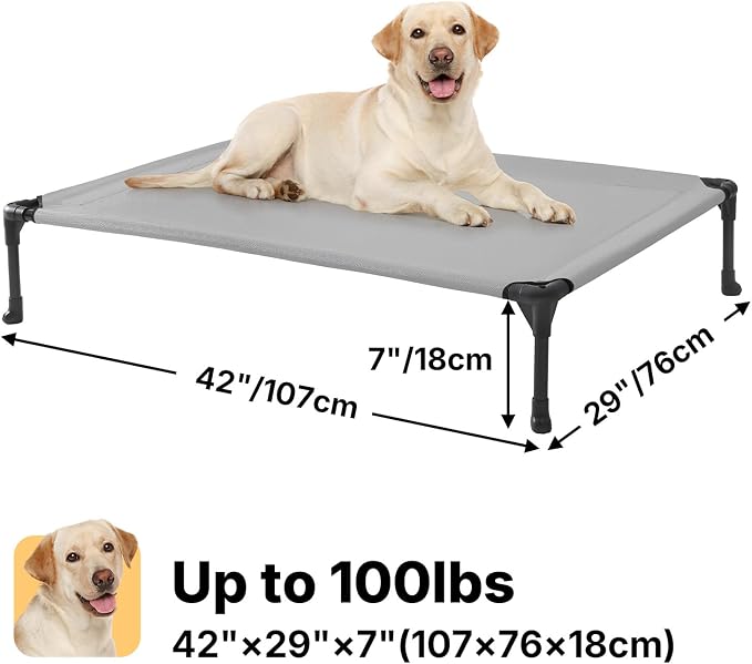 Veehoo Outdoor Elevated Dog Bed Large Sized Dogs, Cooling Raised Dog Cots | Off-ground training platform, portable camping hammock, breathable mesh, easy to clean, no-tool setup, 42"x30", Gray