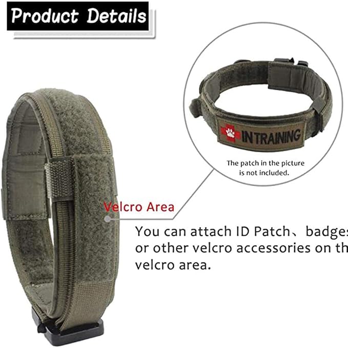 Tactical Dog Collar and Leash Set for Large Dogs with Control Handle，Green | 1000D Heavy-Duty Nylon Fabric,Quick-Release Metal Buckle,Adjustable Fit,Soft-Padded Webbing,D-Ring,for Training & Hiking,S