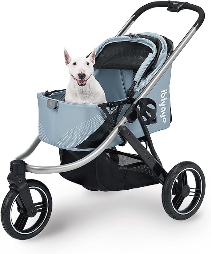 ibiyaya The Beast Pet Jogging Stroller for All Terrains, 3-Wheel Dog Carrier with Double Breaks, Zipperless Large Stroller for Running & Hiking, Multiple Small Dogs, Medium Dogs, or Cats (Flash Grey)
