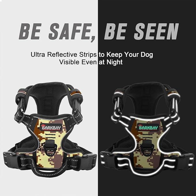 BARKBAY Dog Harness No Pull for Large Dogs Front Back Clips,Dog Vest | Soft Padded No Choke With Handle,Easy On&Off,Adjustable Reflective For Walking Training Running(Desert Camo,XL)