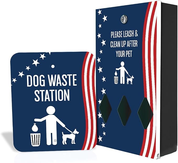 Zero Waste USA - Aluminum Dog Waste Station - Stars & Stripes | Matte Black | DISPENSE-ART™ UV-printed aluminum station, 25% larger bag storage, rust-proof commercial design for parks & properties