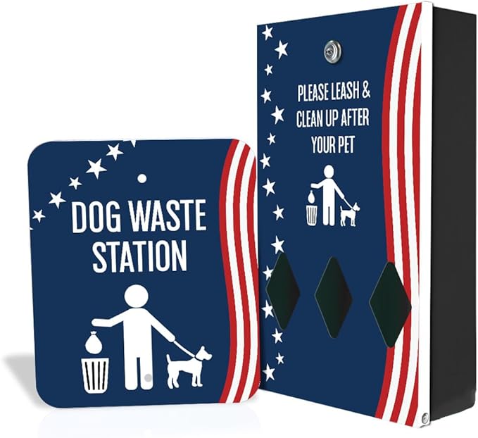 Zero Waste USA - DISPENSE-ART™ Mini Dog Waste Station - Stars & Stripes | UV-printed aluminum bag station with 400 bags, 25% larger dispenser, installs beside existing trash cans, 10-year warranty