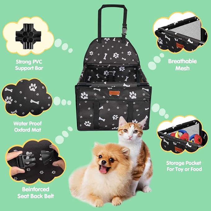 Dog Car Seat Puppy Portable Pet Booster Car Seat with Clip-On Safety Leash and Stable Fram, Anti-Collapse,Perfect for Small Pets