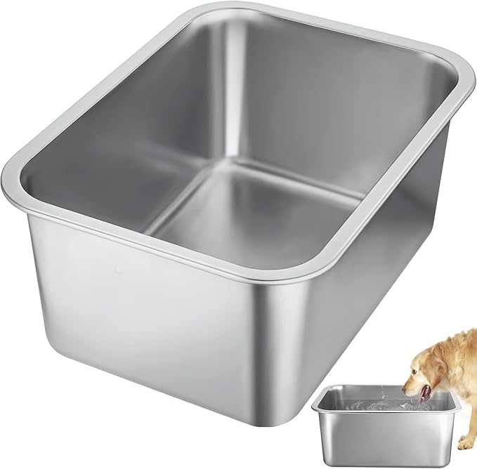 MEWTOGO 4 Gallons Extra Large Capacity Food Grade Stainless Steel Dog Bowls | Dog Water Food Bowl, No Spilling, Durable, Easy to Clean, for X-Large Multiple Large Breed Dogs Indoor Outdoor