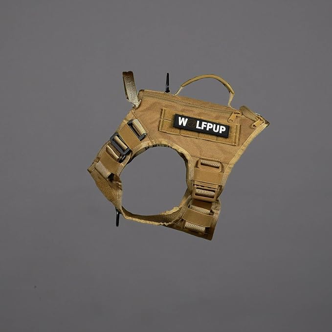 WOLFpak Tactical Dog Vest Harness No Pull Breathable MOLLE(Khaki, X-Large) | Dual Grab Handles, 1000D Nylon, Four-Point Adjustment, MOLLE Attachment Panels, Three Storage Pockets, Metal Alloy Buckles