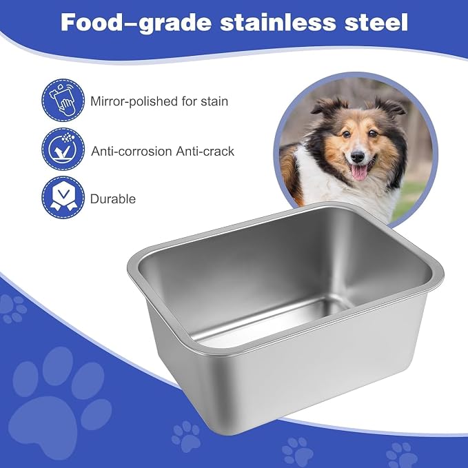 4 Gallon Large Dog Water Bowl, 2 Pack Stainless Steel Dog Bowls | 15.7 x 11.8 x 6 in Bowl Set, Food or Water Use, Indoor Outdoor Use, Wide Opening for Filling, Rounded Corners, Easy Rinse