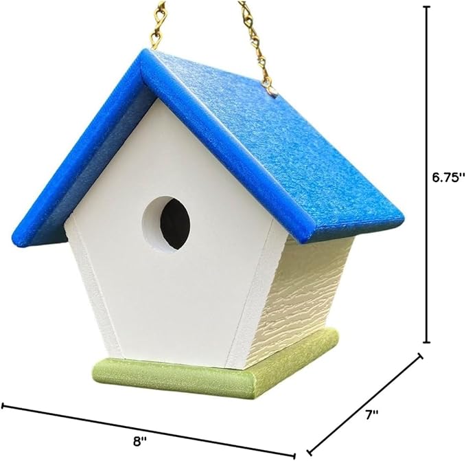 HomePro Garden Hanging Wren House: Brilliant Blue and Green Poly Lumber Bird House